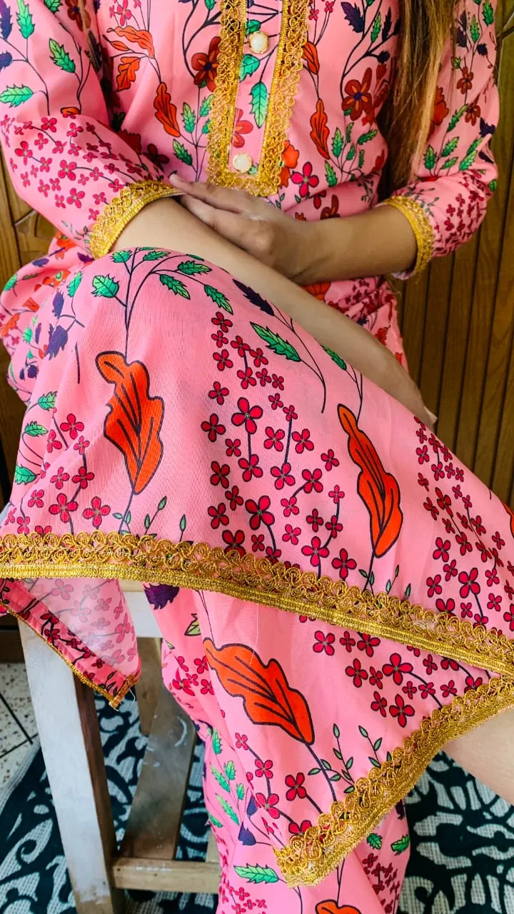 Women's Dola Silk Two Piece with 44 Inch Kameez and Lace Work