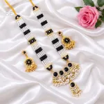 Premium Traditional Black & Pearl Long Rani Haar Necklace Set with Earrings