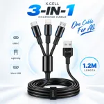 X.Cell 3-in-1 Multi Charging Cable – 1.2M USB-C, Lightning & Micro-USB