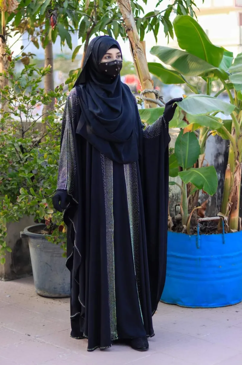 Party Abaya Borka with Hijab and Stone Work, Sizes 52 to 56