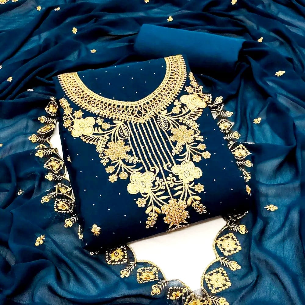 Semi-Stitched Georgette Four Piece with Chumki Embroidery, 4 Colours