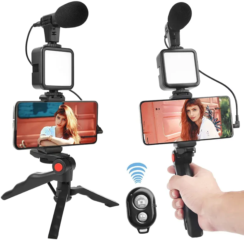 3-in-1 Professional Video Making Vlogging Kit with Shotgun Mic, LED Light & Tripod