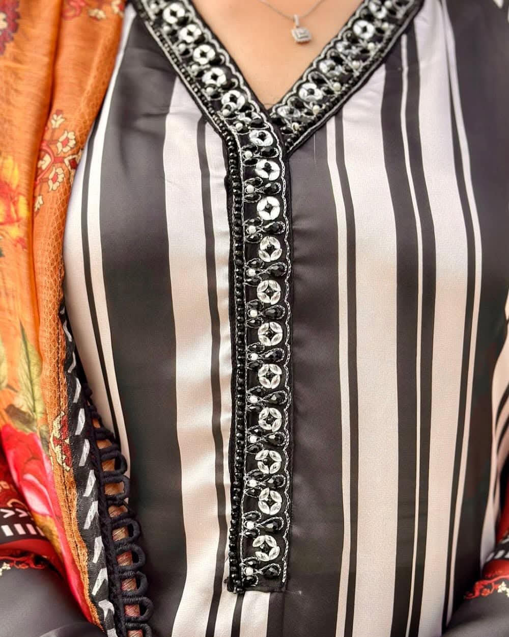 Dubai Silk Three Piece Set with Digital Print, Sizes 36 to 46