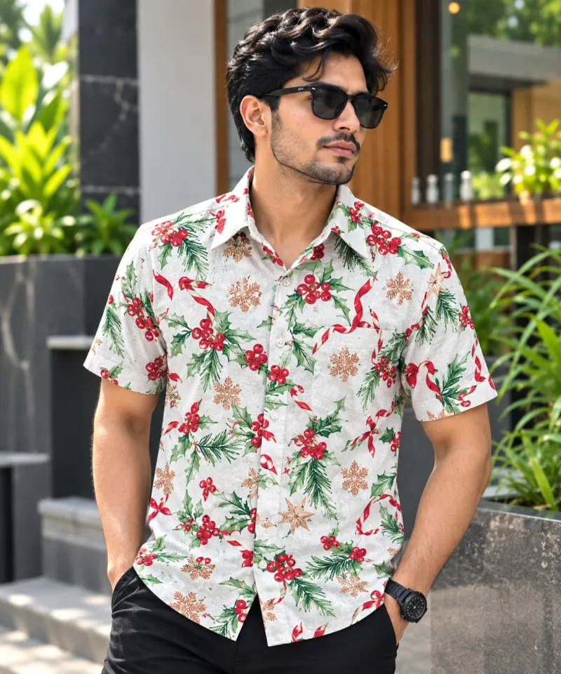 Men's Printed Half Sleeve Cotton Shirt, Sizes M to XXL