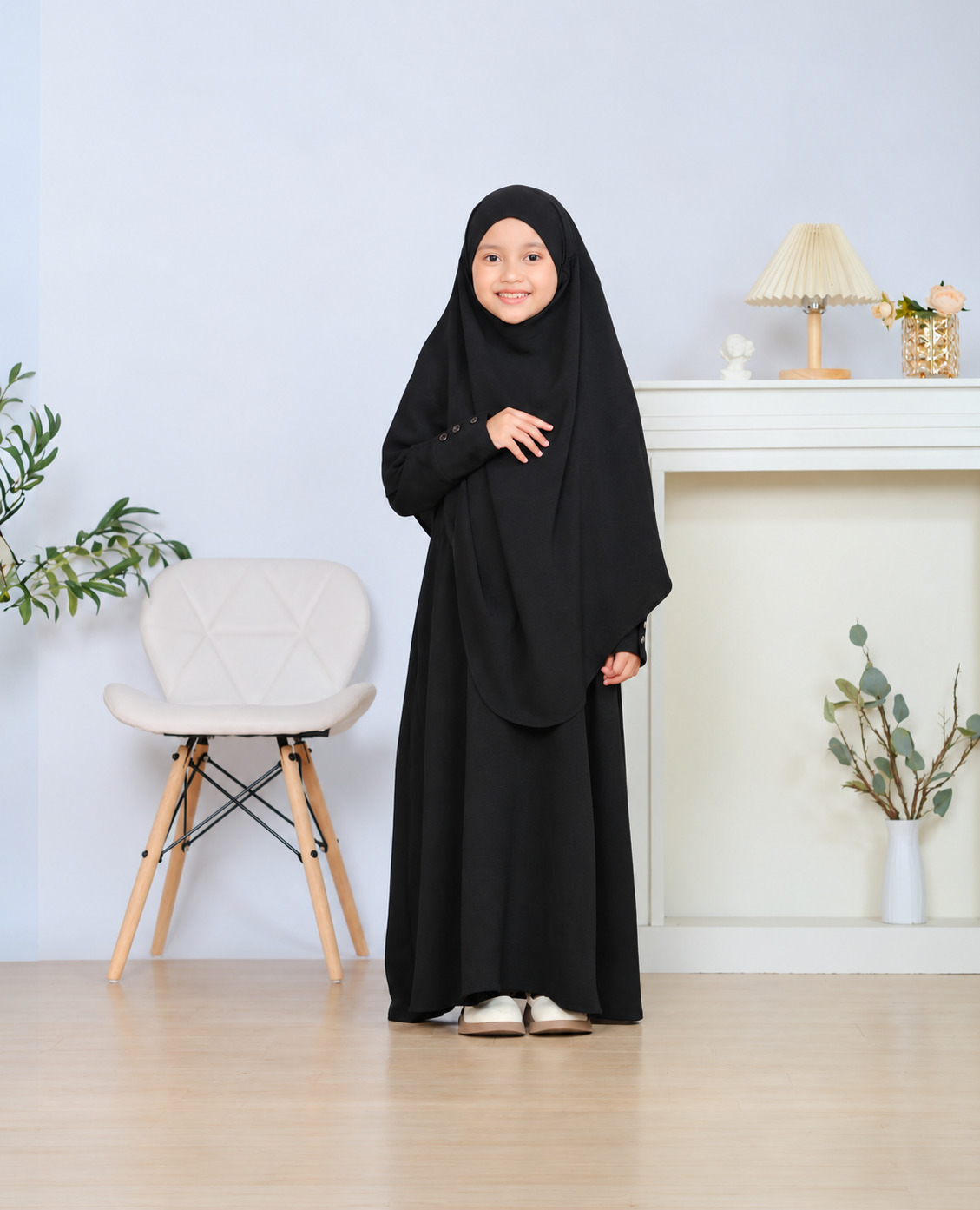 Kids' Button Borka with Hijab, 9 to 15 Years