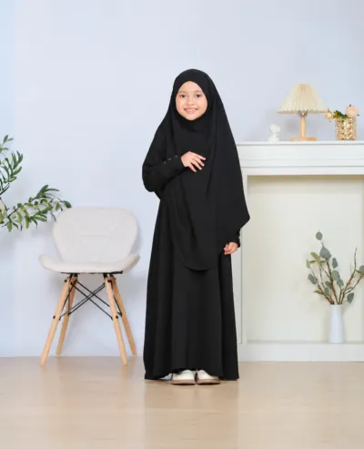 Kids' Button Borka with Hijab, 9 to 15 Years