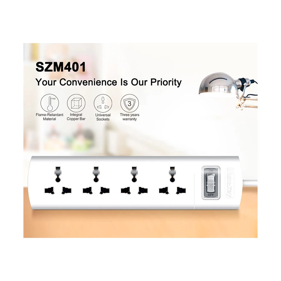 Huntkey SZM401 2 Pin 4 Port Power Strip 3 Meter White