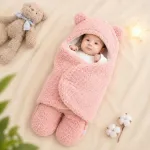 Baby Wrap Blanket with Bear Hood, Soft Fluffy Fabric, 4 Colours