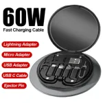 60W Fast Charging 3-in-1 USB Cable Set with Storage Box