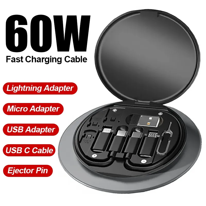 60W Fast Charging 3-in-1 USB Cable Set with Storage Box