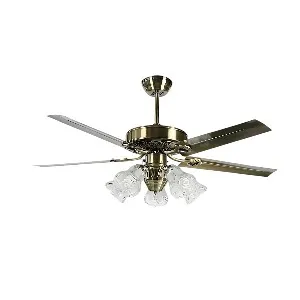 Qulik Luxoria UL 52" -Glass Flower Lampshade Copper Motor Remote Control Under-light Ceiling Fan Fan Q-8118-AB