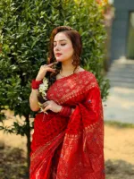 Block Print Semi Muslin Saree with Cotton Voile Blouse, 14 Haath
