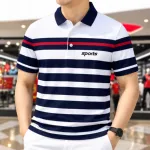 Premium Navy Blue & White Striped Sports Polo T-Shirt for Men