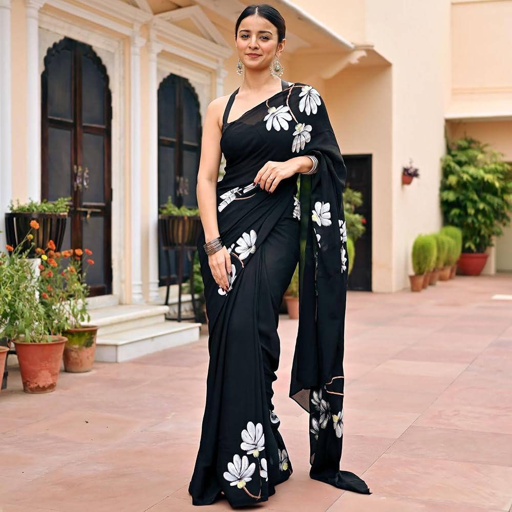 Hand Print Semi Muslin Saree with Blouse Piece