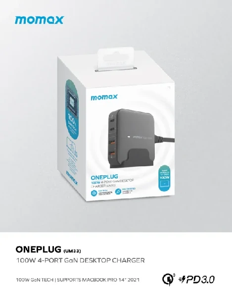 Momax ONEPLUG 100W 4-Port GaN Desktop Charger (UM33)