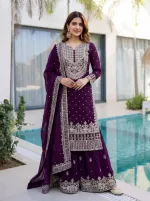 Women's Soft Georgette Sequin Embroidery Three Piece, Sizes L and XL