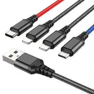 Hoco X76 4-in-1 Super Charging Cable (Type-C+Type-C+iP+Micro)