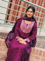 Women's Linen Three Piece with Sequin Embroidery, Free Size 42
