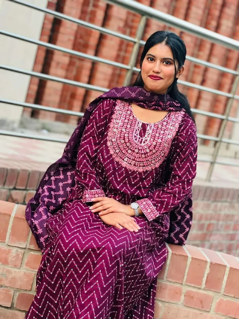 Women's Linen Three Piece with Sequin Embroidery, Free Size 42