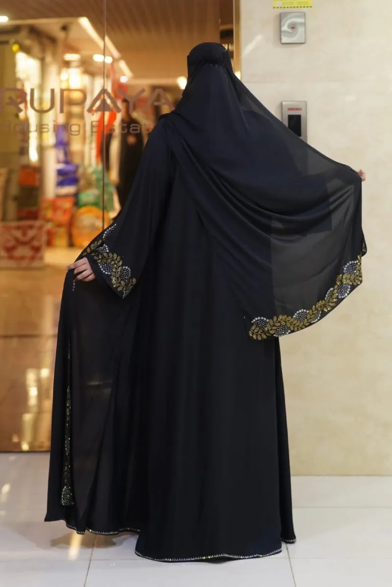 Nurjahan Abaya with Golden and White Stone Work, 250 Gher