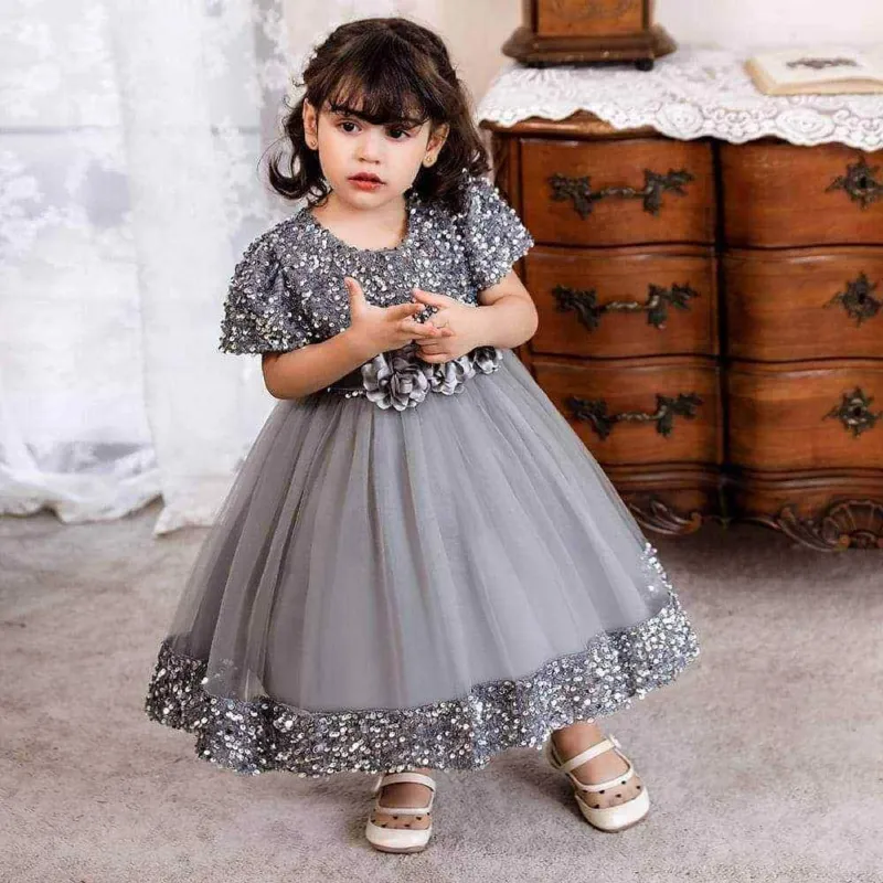 Girls' AC Net Pori Dress with Sequin Work, Ages 1 to 8