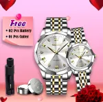 Butter  Fly Lock Olievs  Stainless Steel fashionable  Couple watches +1pcs chain cutter+ 2 pcs battery ( Silver)