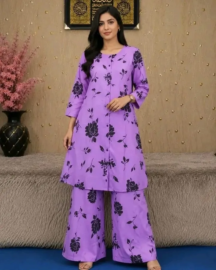 Soft Silk Western Two Piece with Button Front and Screen Print