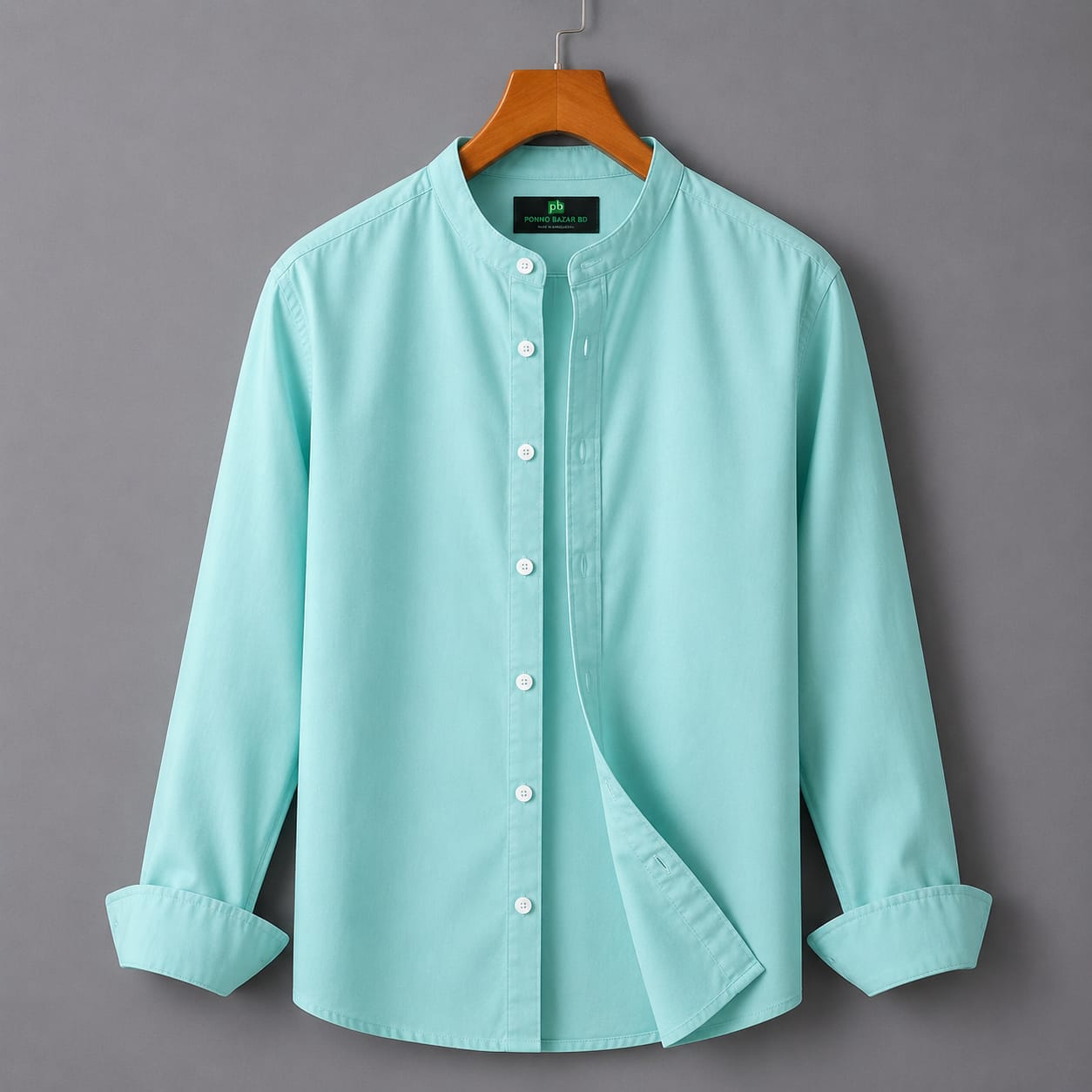 Men's Oxford Cotton Band Collar Full Sleeve Shirt, Slim Fit
