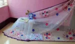 Hand Print Couple Set, Half Silk Dhupian Saree and Panjabi