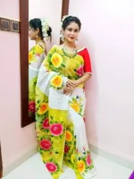 Brush Painted Half Silk Saree, Hand Work in 6 Colours