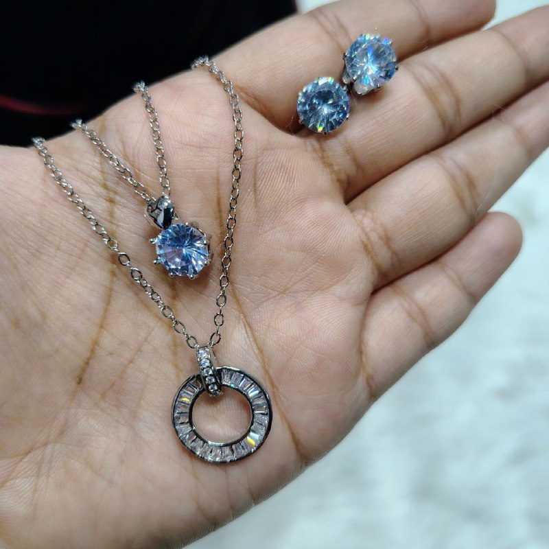 Necklace With Matching Radiant Crystal Stud Earrings.