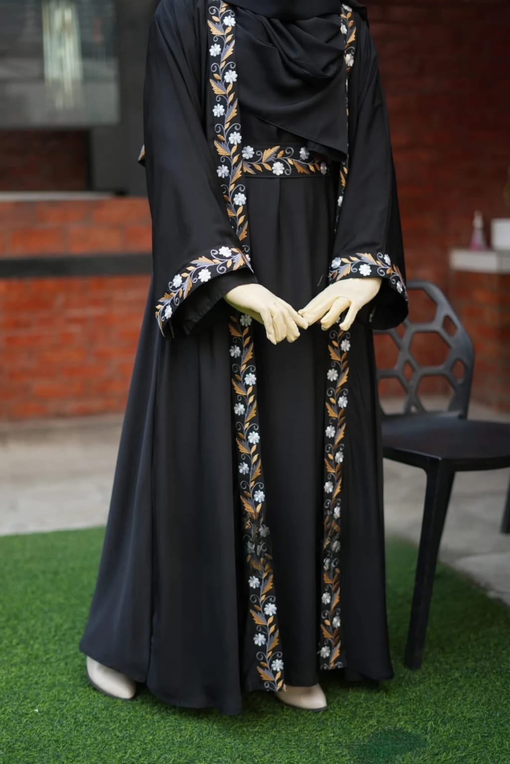 Embroidered Koti Borka Set with Niqab, Belt and Hijab