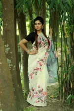 Hand Paint Brush Work Half Silk Saree in 6 Shades