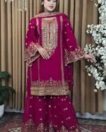 Georgette Heavy Embroidery Gharara Dress with Inner, 4 Colours