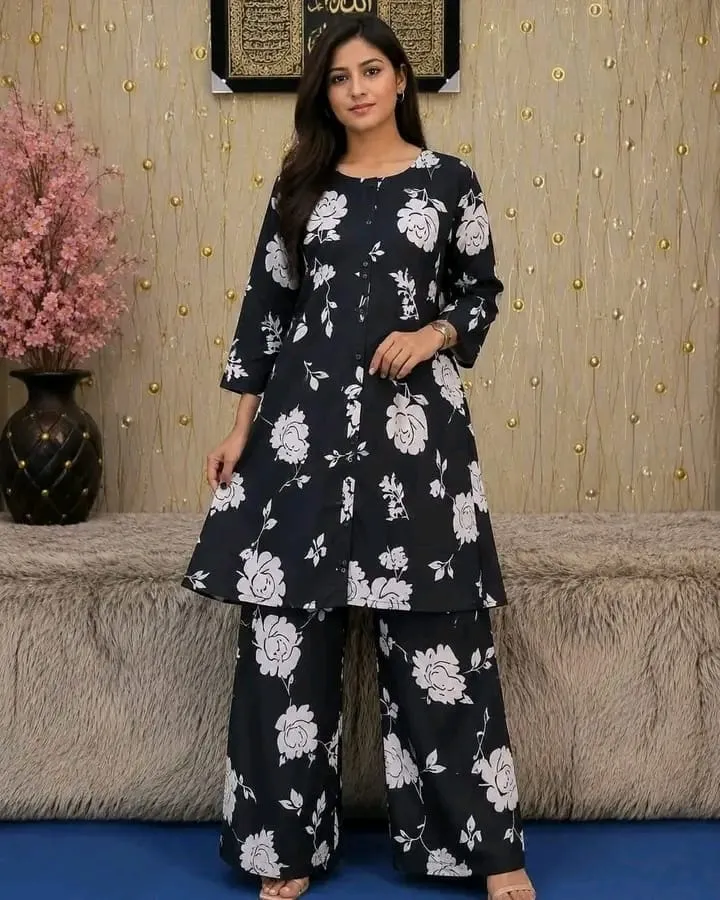 Soft Silk Western Two Piece with Button Front and Screen Print