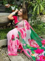 Women's Digital Print Chanderi Silk Saree, Saree Only, 6 Colours
