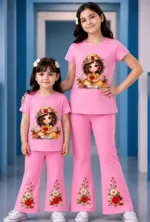 Girls' Printed Cotton Knit T-Shirt and Pant Set, 6 Colours
