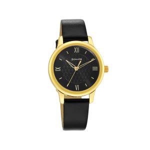 Sonata 8178YL01 Classic Gold Black Dial Metal Strap Women’s Watch