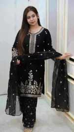 Women's Slub Cotton Three Piece with Organza Tissue Dupatta