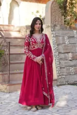 Women's Sequin Embroidered Georgette Party Gown Three Piece