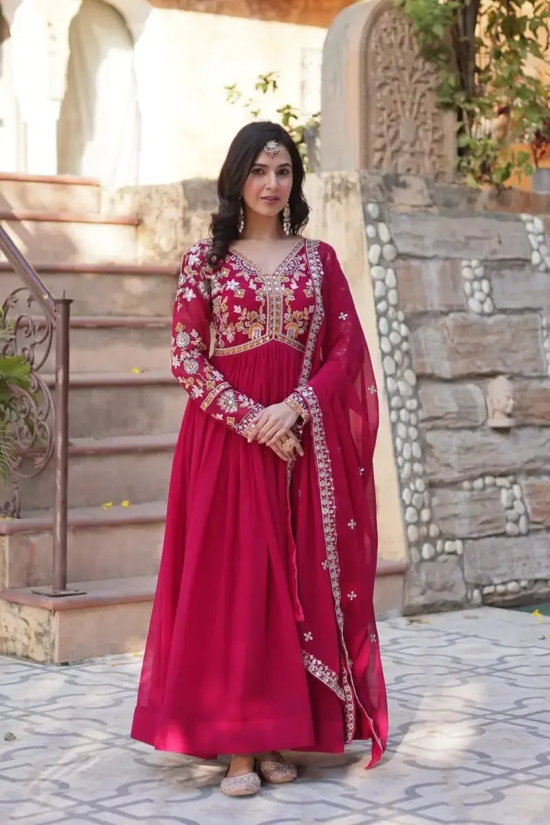 Women's Sequin Embroidered Georgette Party Gown Three Piece