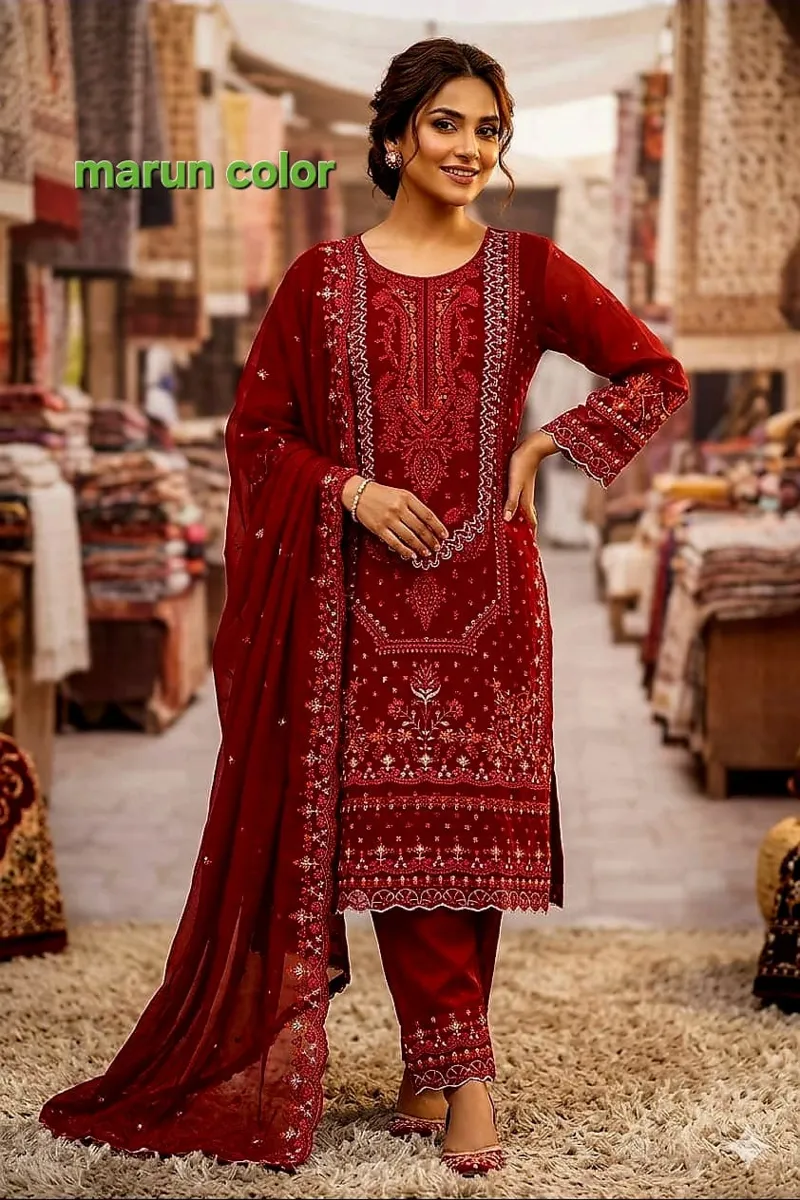 Sequin Embroidered Four Piece with Sada Bahar Orna, L to XXL