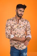 Men's Cotton Print Formal Shirt, Slim Fit, Sizes M to XL
