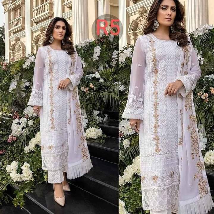 Unstitched Embroidered Four Piece with Butter Silk Salwar and Inner