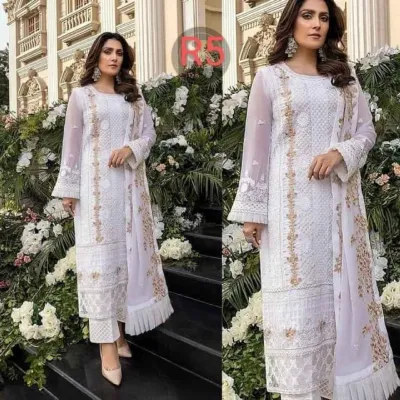 Unstitched Embroidered Four Piece with Butter Silk Salwar and Inner