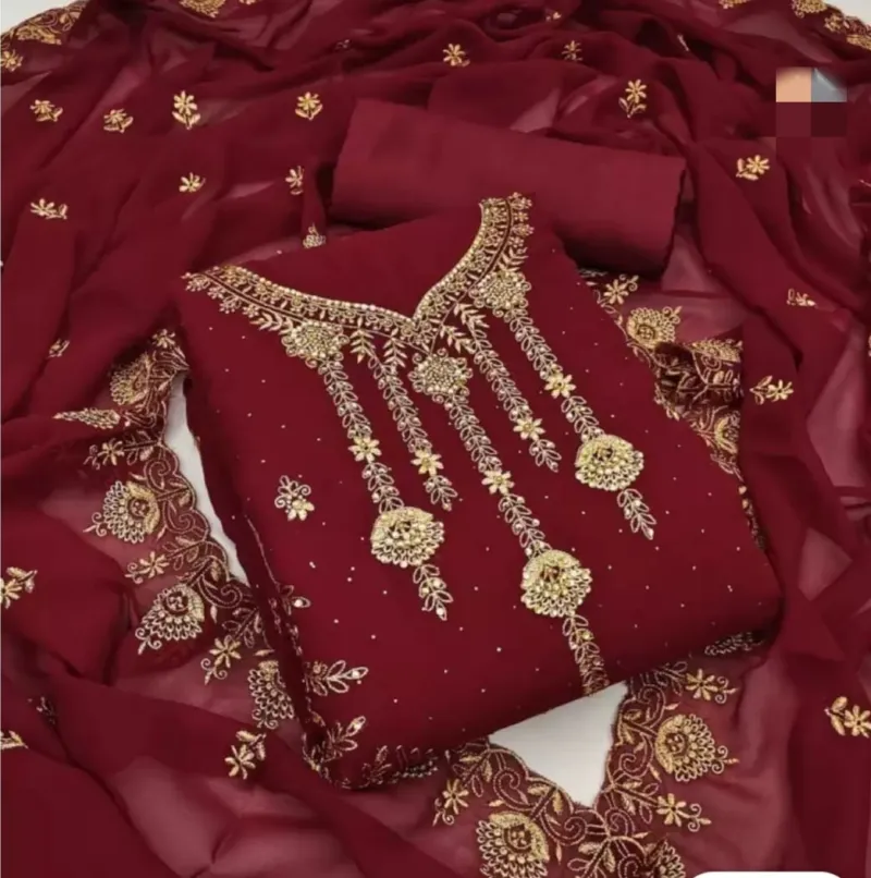 Semi-Stitched Georgette Three Piece with Butter Salwar, 3 Colours