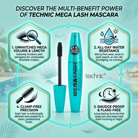 Technic Mega Lash Water Resistant Mascara Black - 12ml (China)