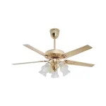 Qulik Luxoria UL 52" -Glass Flower Lampshade Copper Motor Remote Control Under-light Ceiling Fan Q-8118-NG