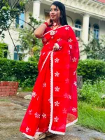 Women's Dhupian Silk Saree with Ball Print and Lace
