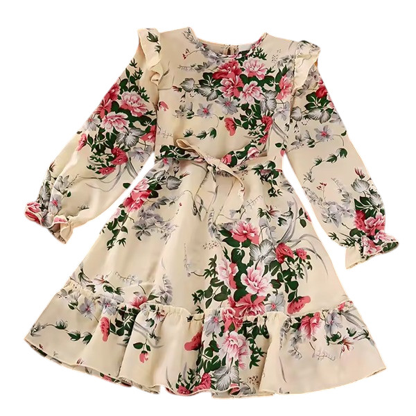 Stylish Flower Gown Elegant Floral Fit Dress for Girls with Belt